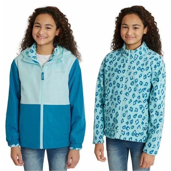 Eddie Bauer Youth 3-in-1 Paradis Blue Jacket Cheetah Print Medium 10/12 - Picture 1 of 6